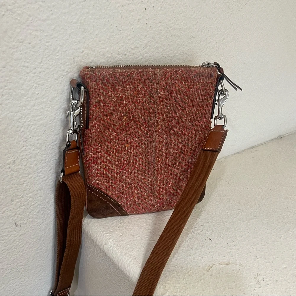 Coach Kitt Crossbody Messenger‎ weed Wool Suede Leather Trim